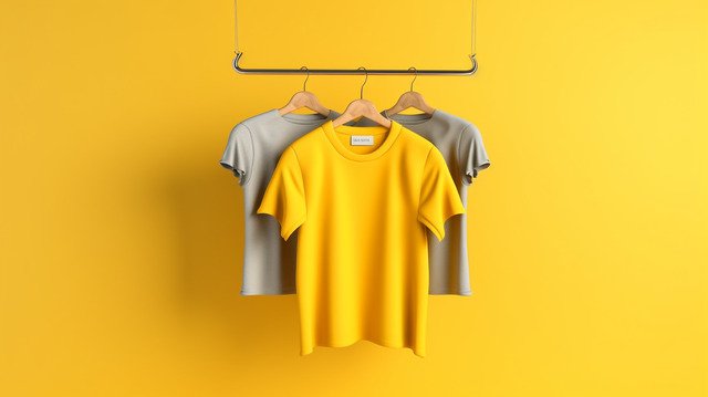 Plain cotton round neck t-shirts on a hanger rack