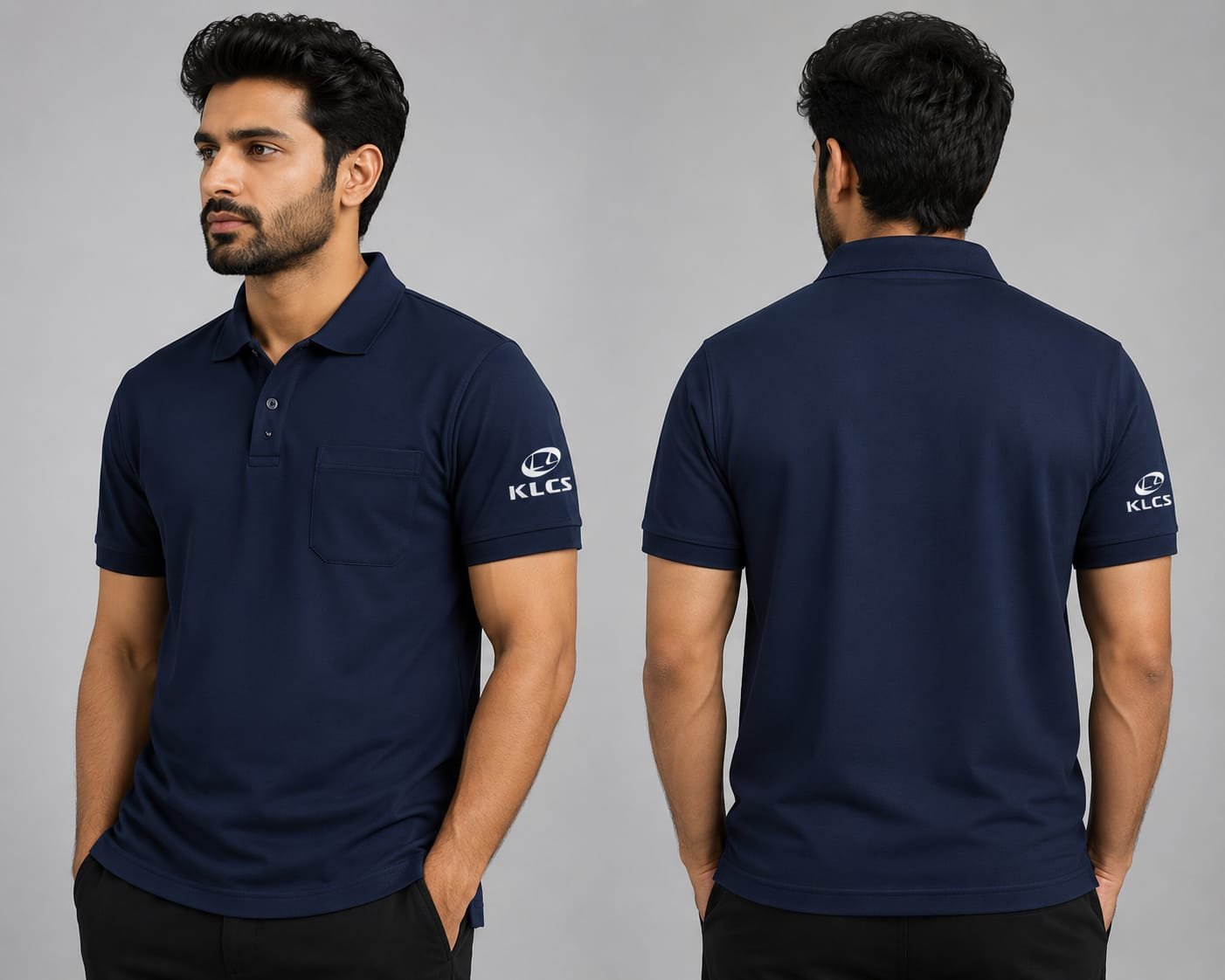 Navy corporate polo shirt with embroidered logo