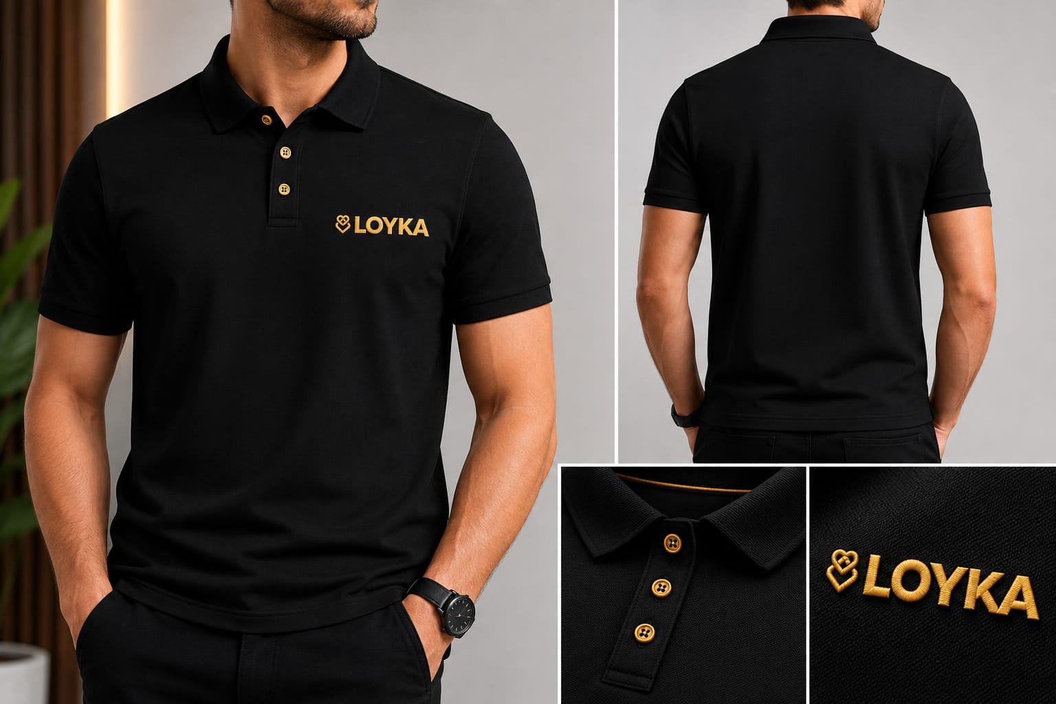 LOYKA branded polo shirt with gold embroidered logo