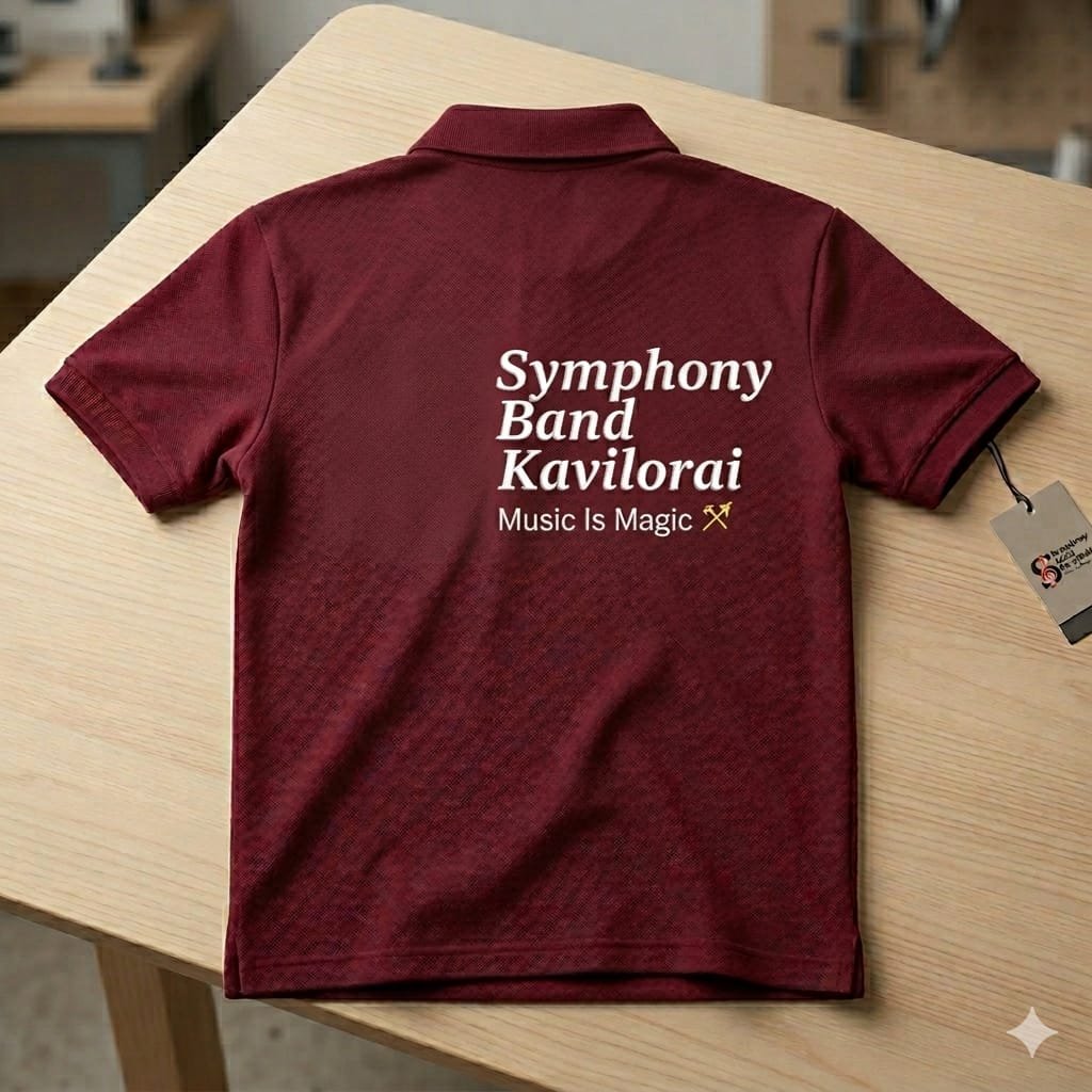 Symphony Band Kavilorai branded maroon polo shirt